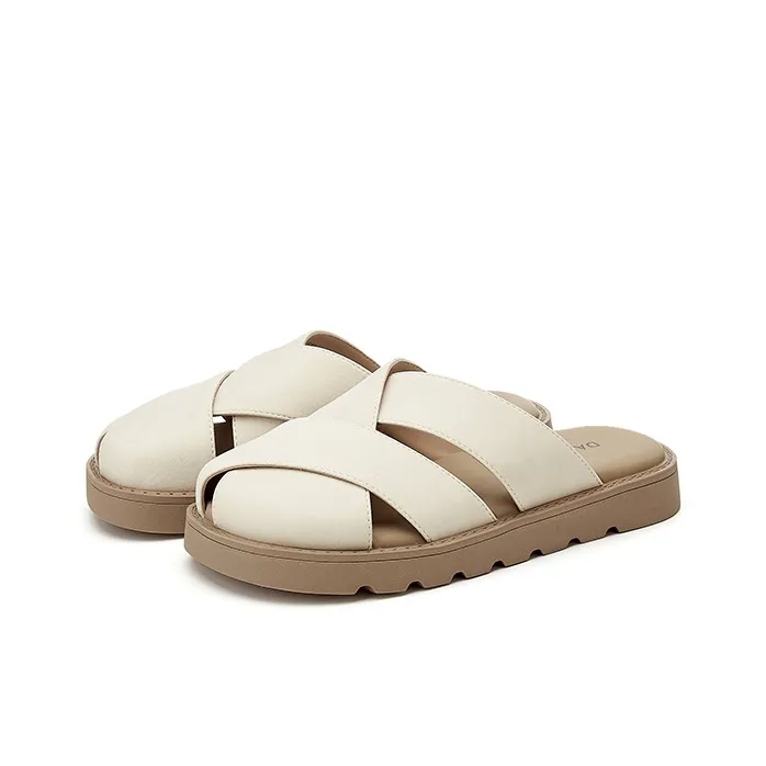 DAPHNE Rubber Sole Leather Patchwork Slip Resistant Closed Toe Slippers Women's-2
