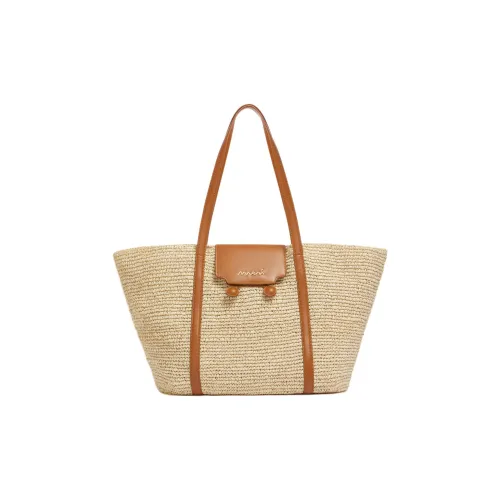 MARNI Trunkaroo Paper With Cow Leather Tote Bag, Shopping Bag, Shoulder Bag Medium Size Women's Beige & Brown