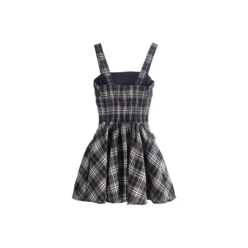 PUREIDOL Slip Dress Women's Black Plaid-1