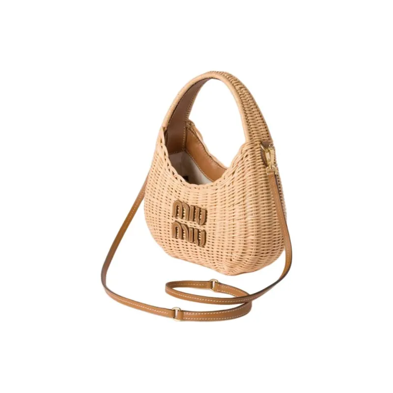 MIU MIU Wander Series Rattan Handbag Women's Beige-2