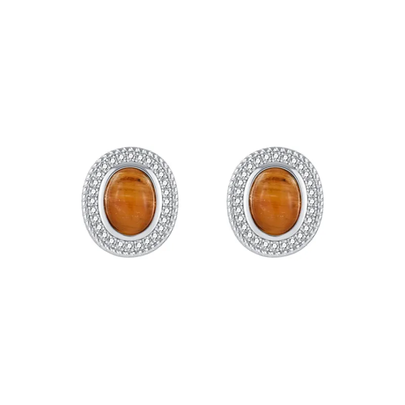YPYN S925 Silver Stud Earrings Women's Brown-0