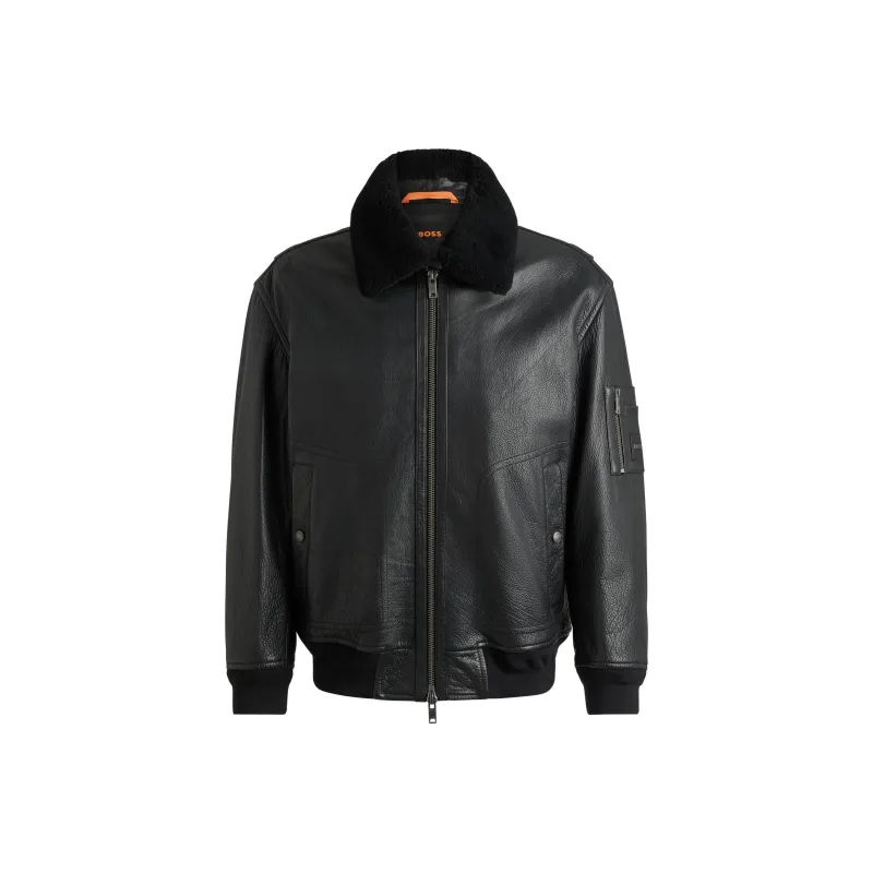 HUGO BOSS Zip Up Leather Jacket-0