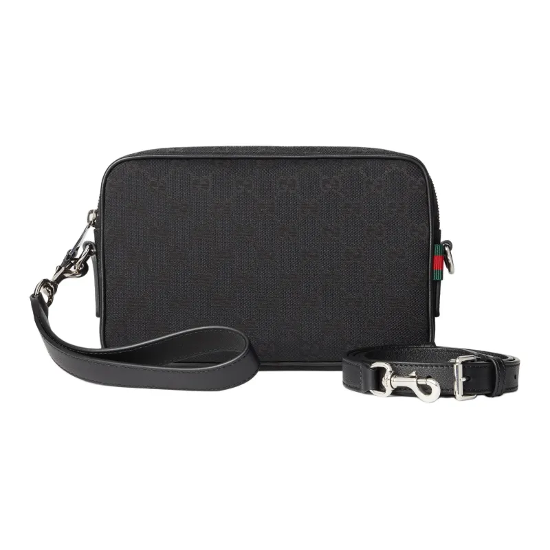 GUCCI Canvas With Leather Trim Canvas Bag, Shoulder Bag Small Size Men's Black-1