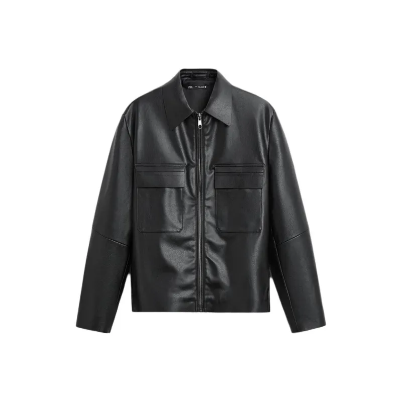 ZARA Leather Jacket Men's Black-0
