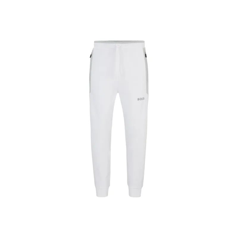 HUGO BOSS Cotton-Blend Tracksuit Bottoms With 3d-Moulded Logo Casual Pants Men's White-0