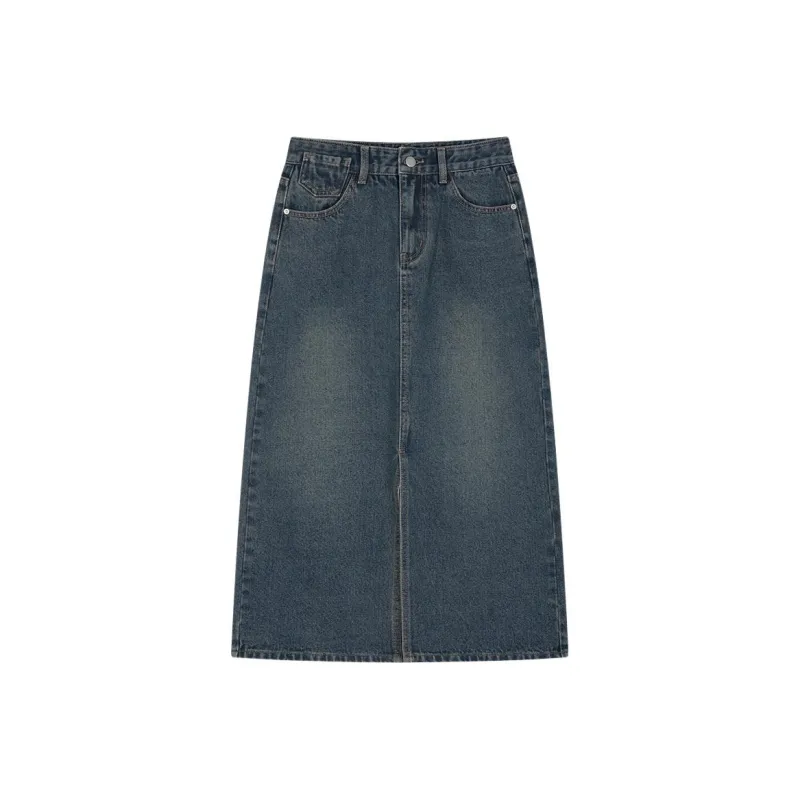 IHIMI Denim Long Skirts Women's Dark Blue-2