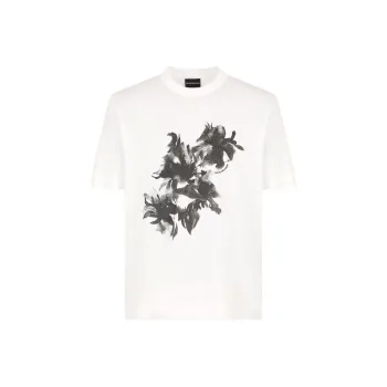 EMPORIO ARMANI Asv Lyocell blend Jersey T shirt With Print And Floral Embroidery