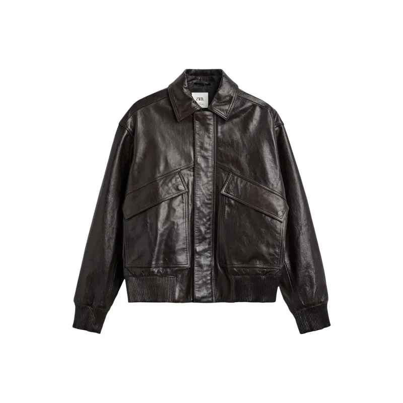ZARA Leather Jacket Men's Brown-0
