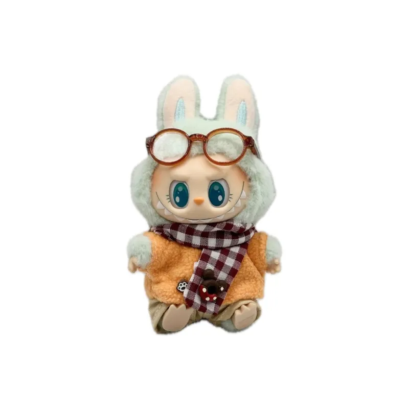 [Modified Doll] POP MART Labubu THE MONSTERS Sitting Party Collection, Confirmed, Plaid Scarf, Cute Hang Tag Box 15cm-0