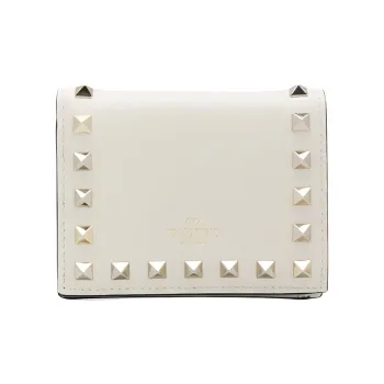 Valentino Rockstud Calfskin Wallet Women's White