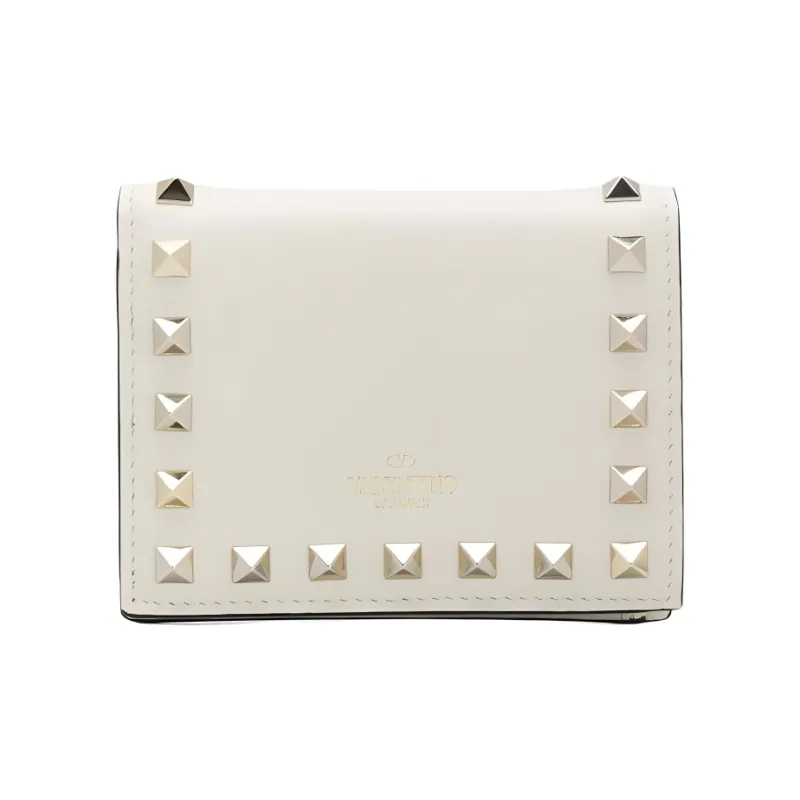 Valentino Rockstud Calfskin Wallet Women's White-0