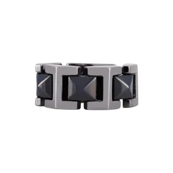 VERSACE 18K White Gold And Ceramic Logo engraved Ring