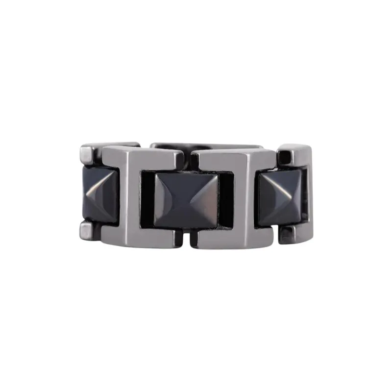 VERSACE 18K White Gold And Ceramic Logo engraved Ring-0