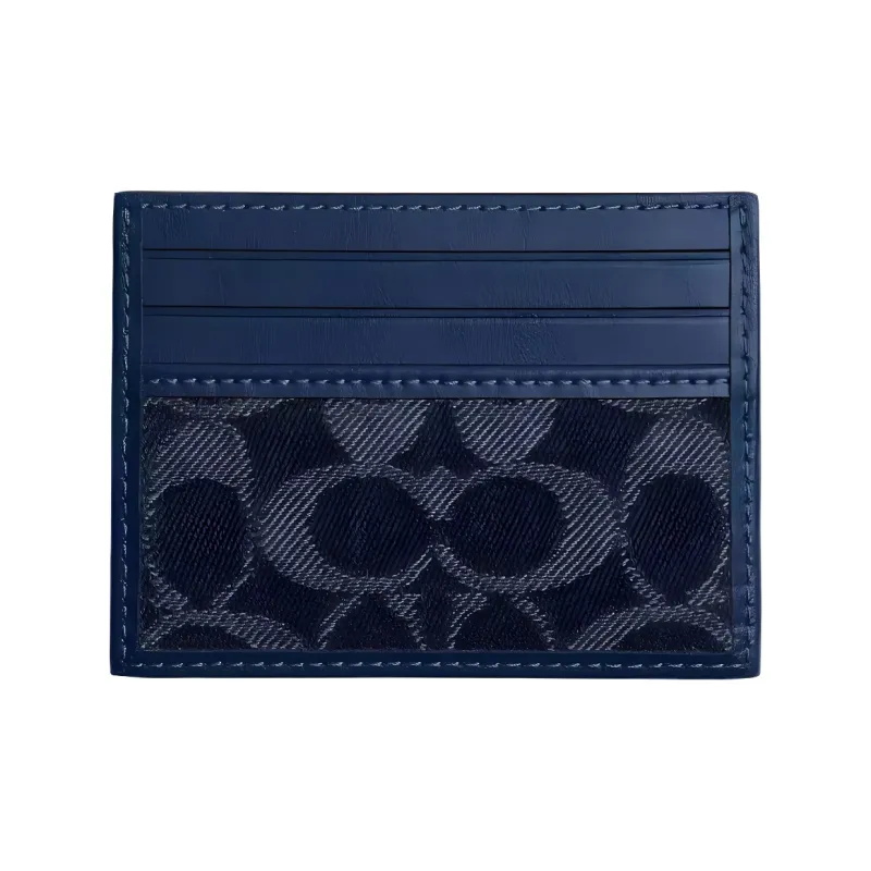 COACH Denim With Calfskin Card Holder Mini Men's Dark Blue-0