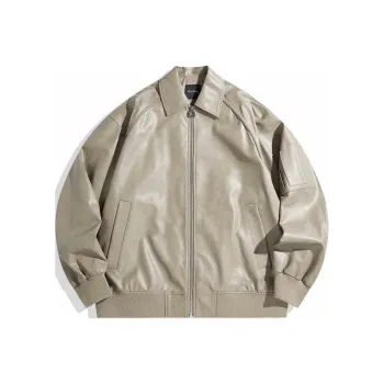 PEACEBIRD MEN Leather Jacket Men's Khaki