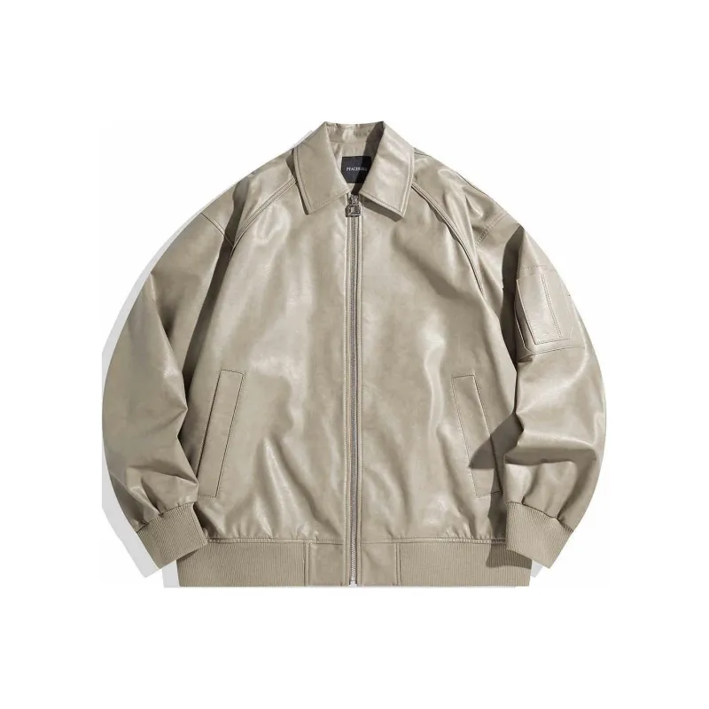 PEACEBIRD MEN Leather Jacket Men's Khaki-0