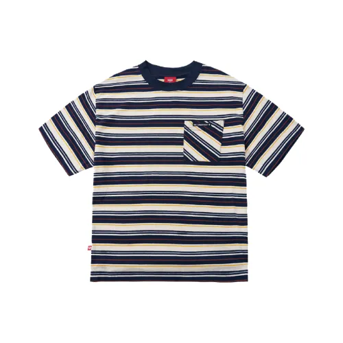 Checkitout T Shirt Unisex Long Beach Navy Blue/White Gray/Yellow