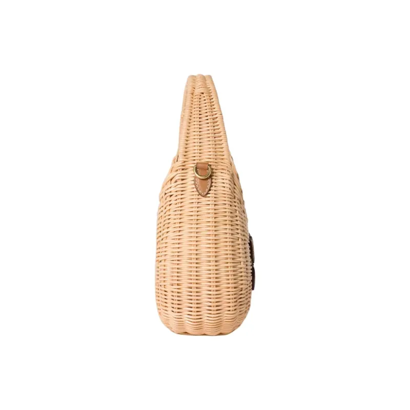 MIU MIU Wander Series Rattan Handbag Women's Beige-4