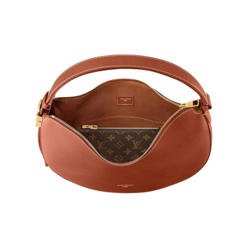 LOUIS VUITTON Cow Leather Handbag Medium Size Women's Brown-4