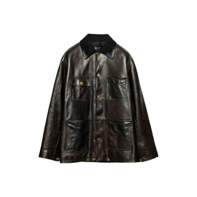 PRADA Leather Jacket Men's Olive Green-0