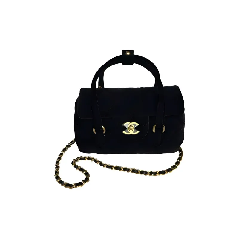 CHANEL Velour Cylinder Bag Handbag Women's Black-0