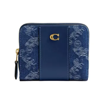 COACH Leather With Denim Wallet Mini Women's Blue