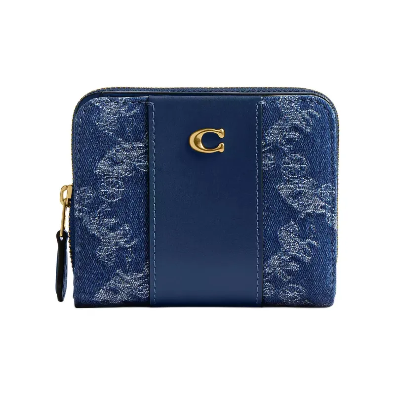COACH Leather With Denim Wallet Mini Women's Blue-0