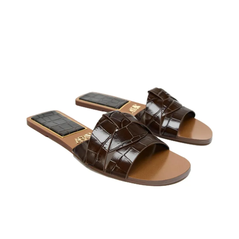 ZARA PU Polyurethane Slip Resistant Slide Slippers Women's Brown-3