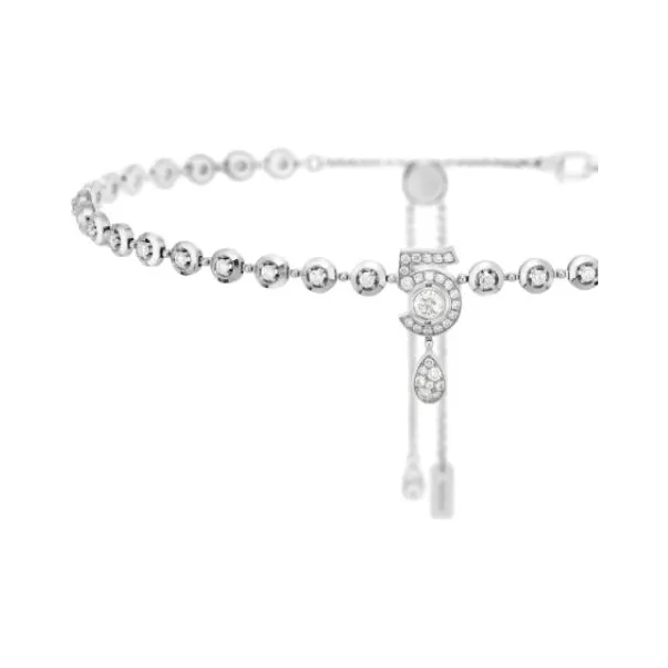 CHANEL 18K White Gold With Diamond Necklaces Unisex Silver-2
