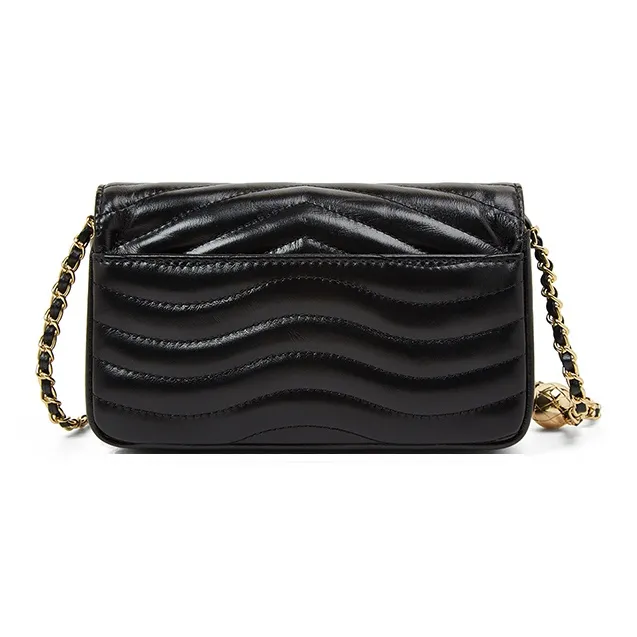 Old Man's Head Top Grain Cow Leather Crossbody Bag Women's Black-4