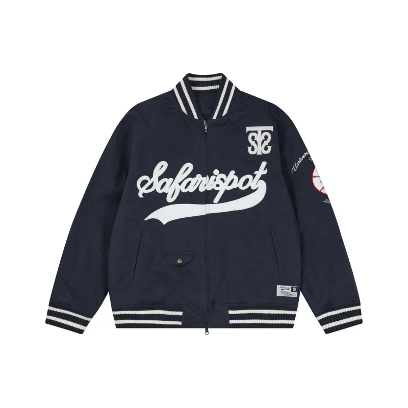 Safarispot ROUX BASE UNIFORM TEAM REVERSIBLE VARSITY Baseball Jacket Unisex NAVY/Marine Blue-0