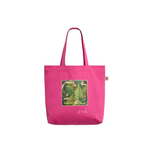 LOST PATTERN Cotton Tote Bag, Shoulder Bag Regular Unisex Hibiscus Pink/Tropical Green