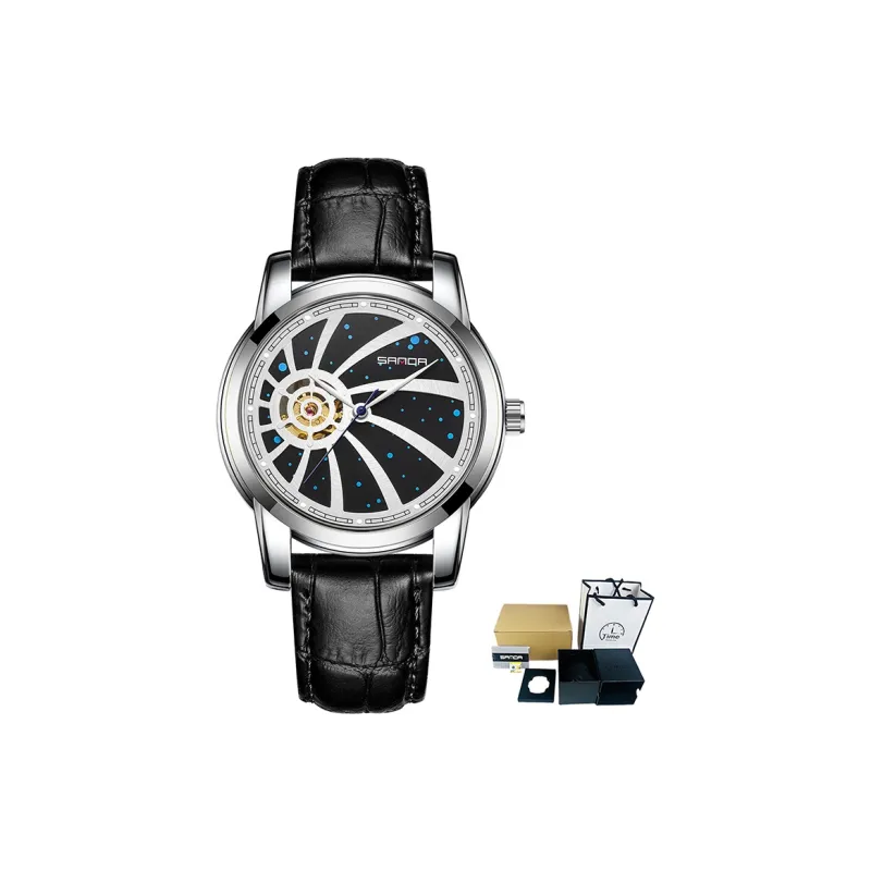 Sanda Automatic Mechanical Movement Leather Strap Watch Men's Watches Black Dial-0