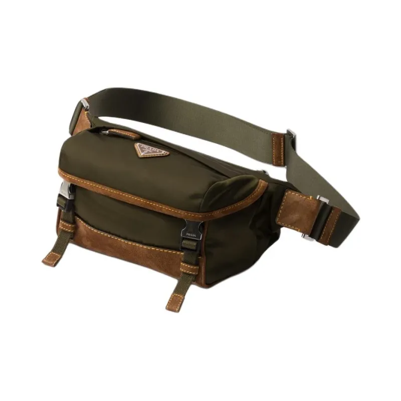 PRADA Re Nylon Recycled Nylon Fanny Pack Trumpets Men's Army Green & Cocoa Brown-1