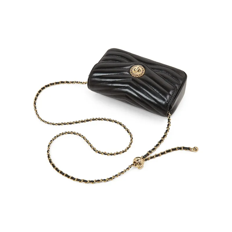 Old Man's Head Top Grain Cow Leather Crossbody Bag Women's Black-6