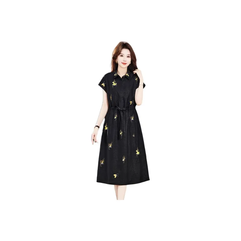 Yi Mengyuan Silk Short Sleeved Dress Women's Black-3