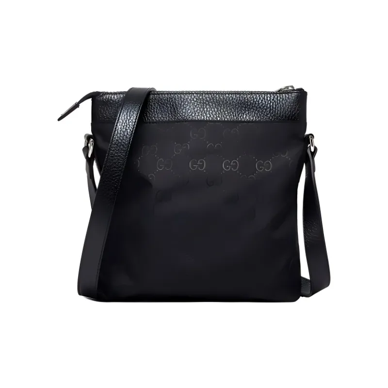 GUCCI Nylon And Leather Messenger Bag Shoulder Bag Crossbody Bag Small Size Men's Black-2