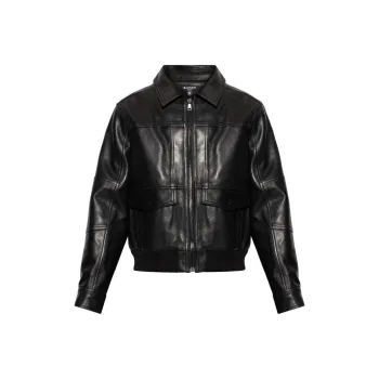 BALMAIN Classic Collared Zipped Leather Jacket