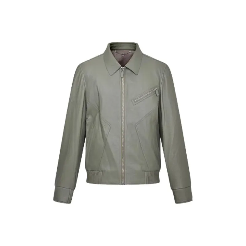 RARE Leather Jacket Men's Gray Green-0
