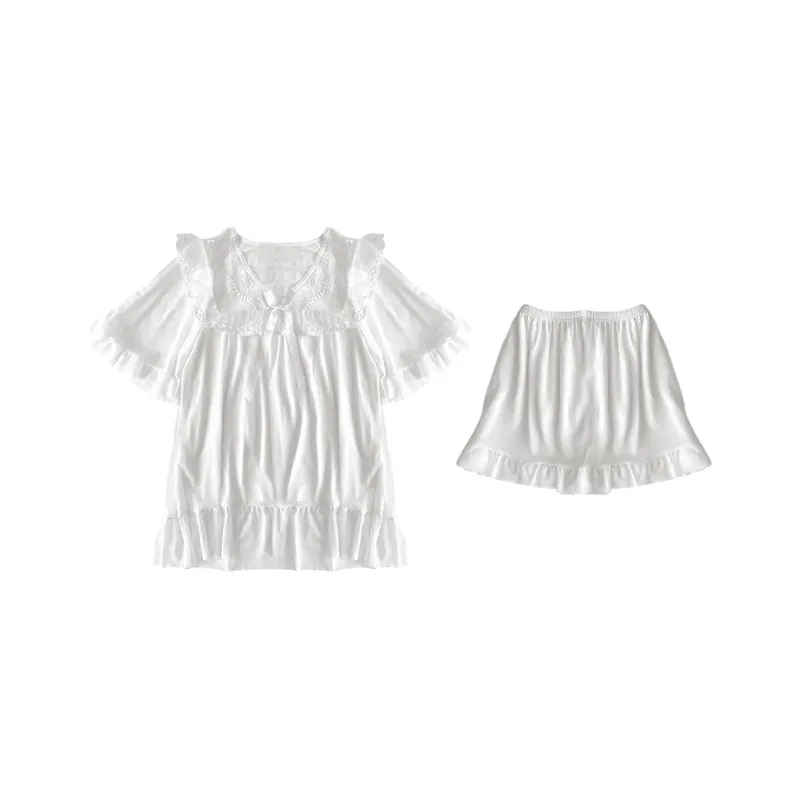 Flowers In Water Pajama Set Women's White-0