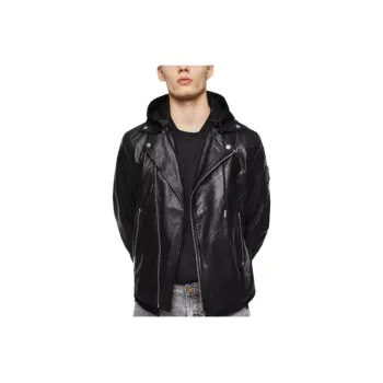 DIESEL Leather Jacket Men's Black