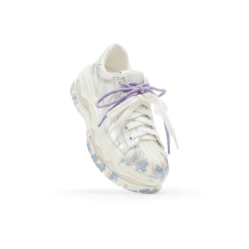 VITTORIO VENTURA Low Top Skateboard Shoes Women's Beige Colored Silver-5