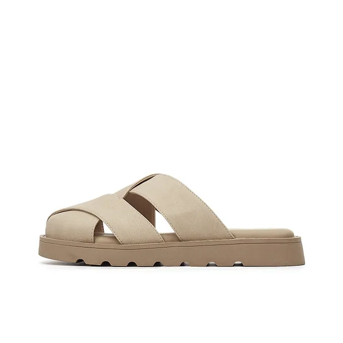 DAPHNE Rubber Sole Leather Patchwork Slip Resistant Closed Toe Slippers Women's-3