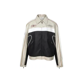 C2H4 Leather Jacket Men's Black+Khaki+Ecru Multicolor
