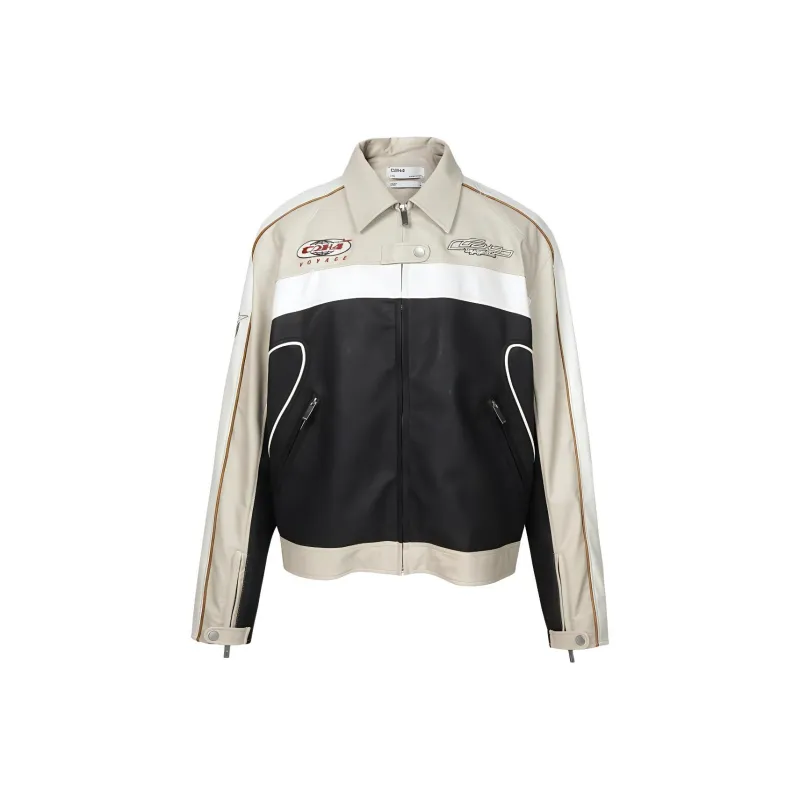C2H4 Leather Jacket Men's Black+Khaki+Ecru Multicolor-0