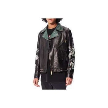 Ed Hardy FW24 Leather Jacket Men's Black