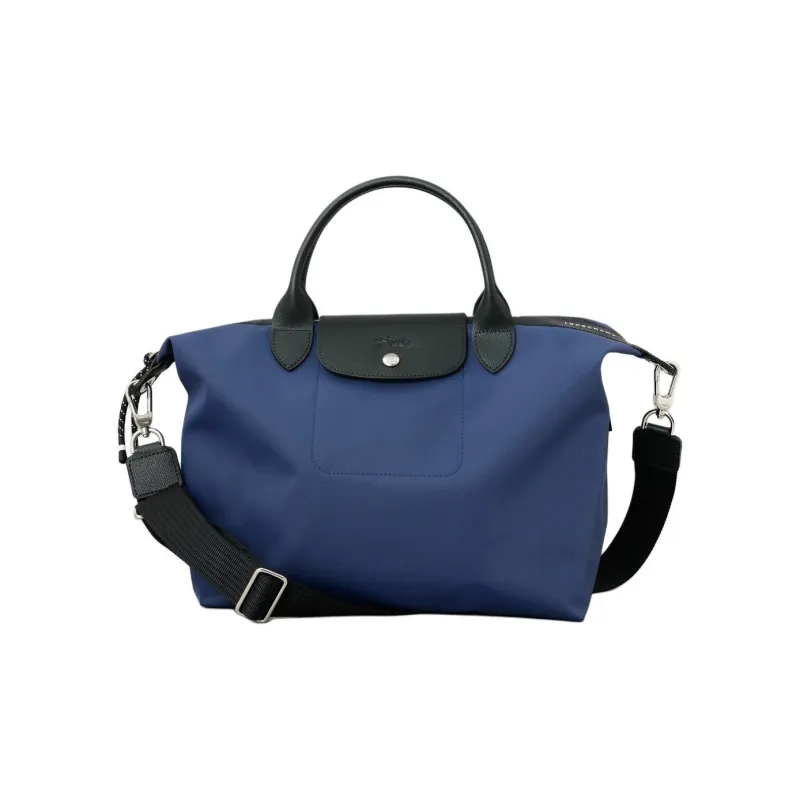 LONGCHAMP Le Pliage Energy Cow Leather Trim Shoulder Bag, Crossbody Bag, Handbag Medium Size Women's Blue-6