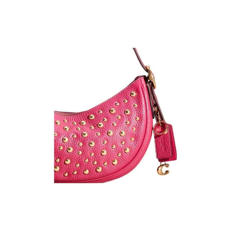 COACH Luna Leather Shoulder Bag, Handbag, Shoulder Bag Large Size Women's Watermelon Red-3