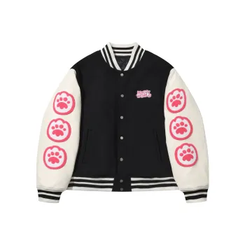 MAOZY Baseball Jacket Unisex Black White