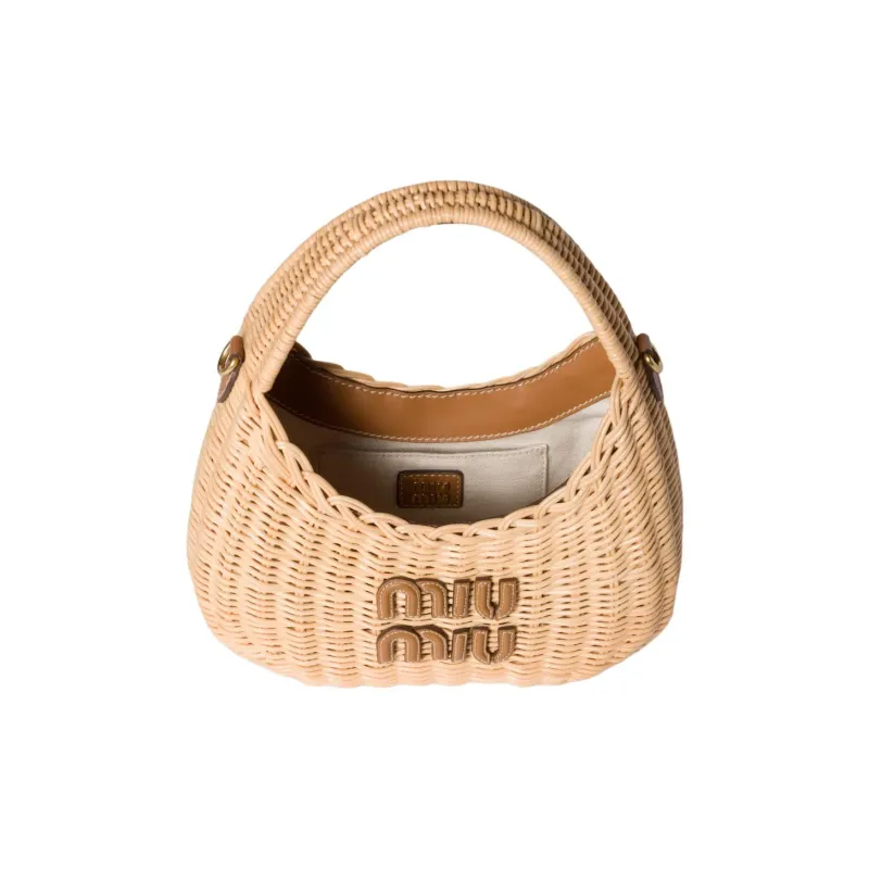 MIU MIU Wander Series Rattan Handbag Women's Beige-3